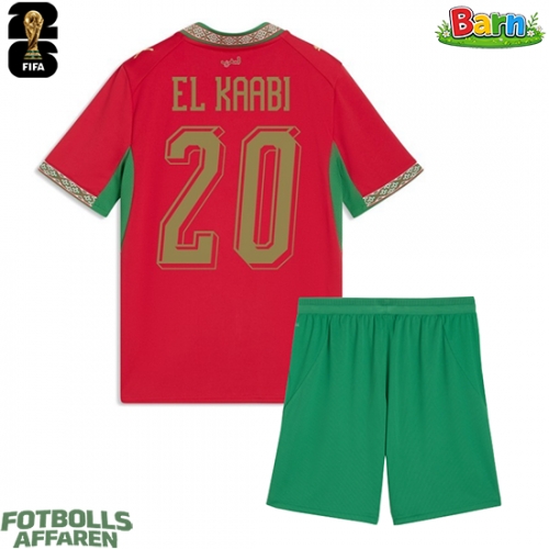 Marocko Ayoub El Kaabi #20 Hemmaställ Barn VM 2026 Kortärmad (+ Korta byxor)
